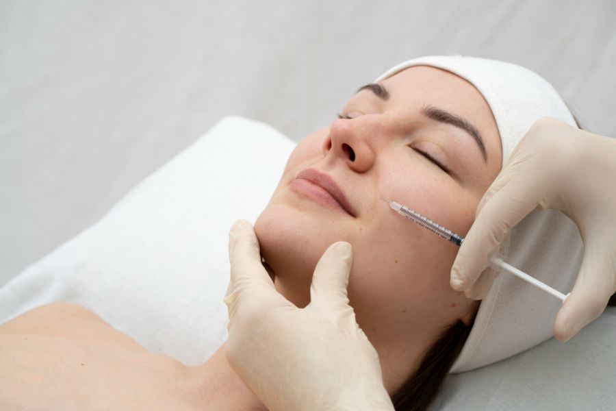 woman reieving a neck hydration booster injection